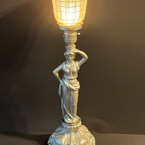 Vtg Hollywood Regency Art Nouveau Goddess Table Lamp Cast Metal **READ** - Picture 5 of 10
